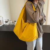 黄色帆布包女大容量单肩购物袋慵懒风拉链2026新款 上班通勤托特包