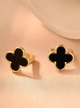S925银四叶草耳扣女纯银精致时尚