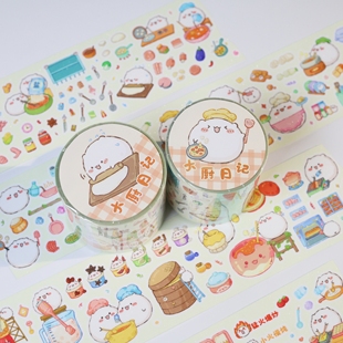 [现货]圈次方文创与慢墩墩原创大厨日记闪砂合成纸胶带卷可爱卡通