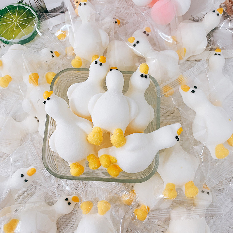 网红躺平趴趴鸭棉花糖独立包装卡通动物造型棉花糖软咖啡装饰糖果