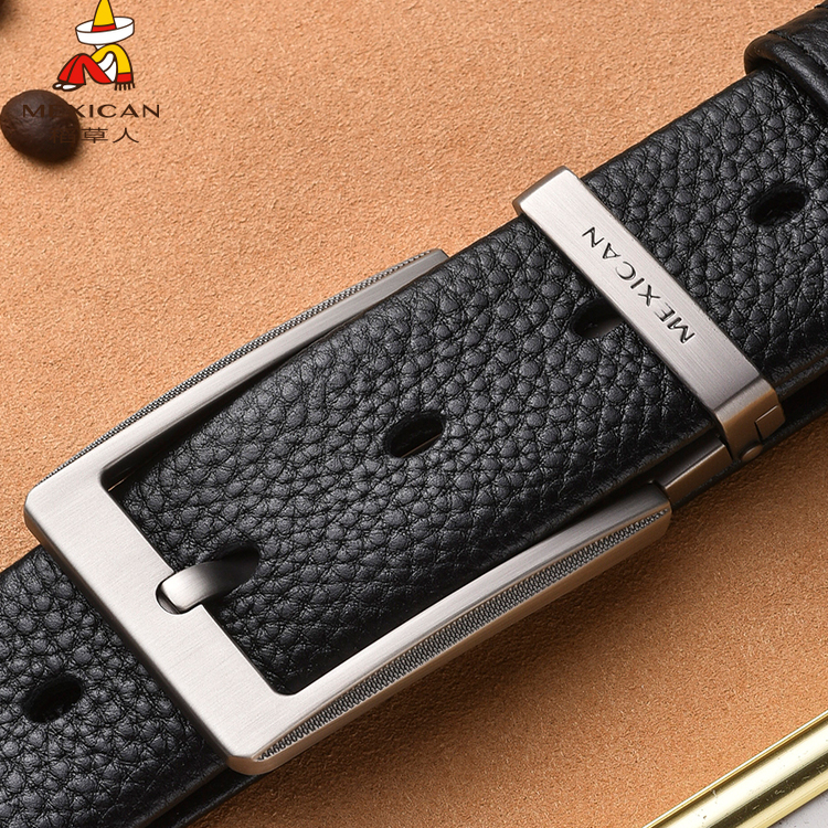 稻草人真皮皮带男士针扣头层纯牛皮腰带加长休闲商务中青年男裤带