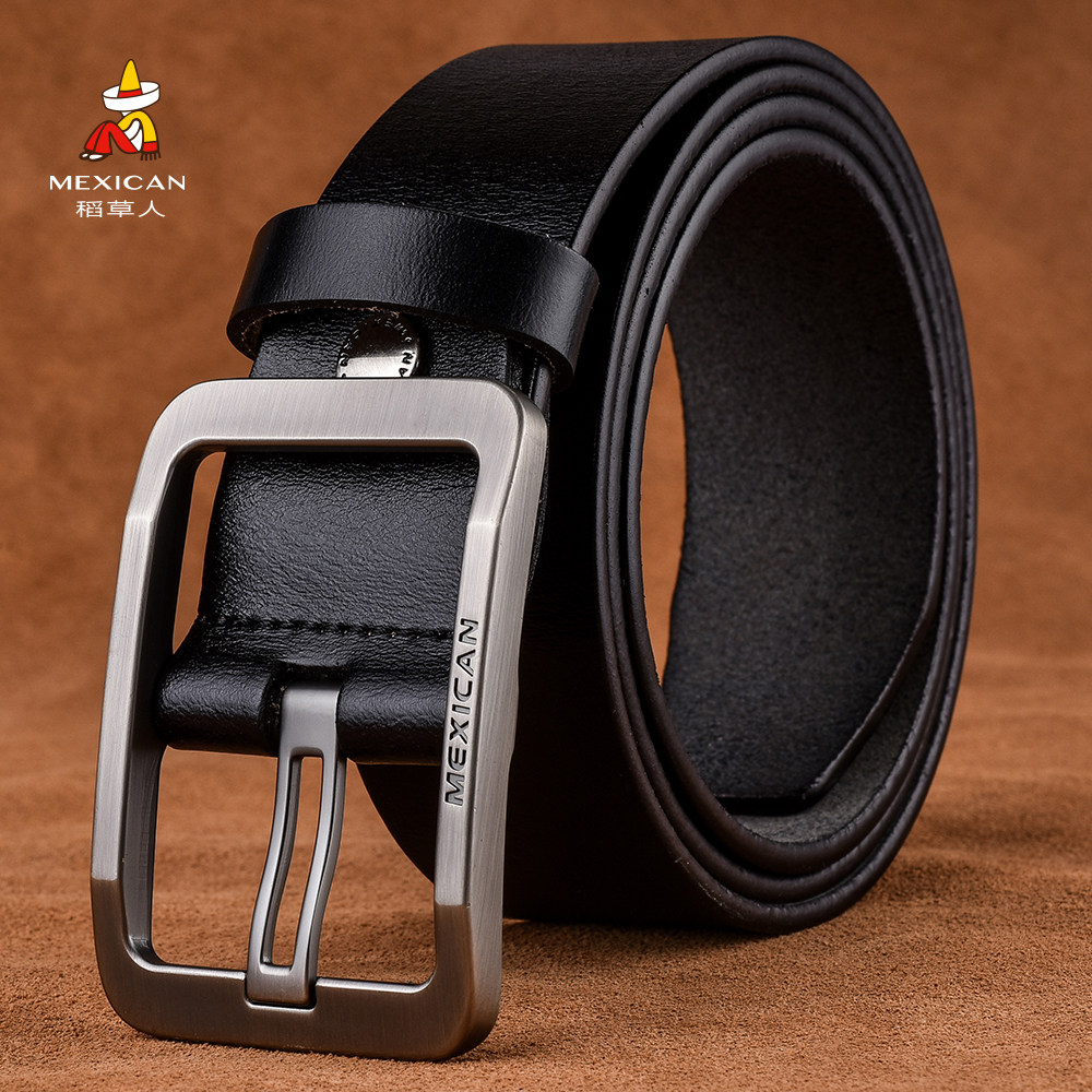 稻草人皮带男士真皮针扣正品牛皮软皮ins风腰带休闲学生网红皮带