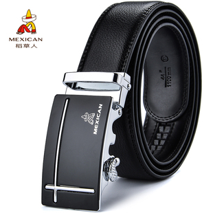 带 棕色软皮商务百搭青年裤 稻草人皮带男士 自动扣真牛皮腰带男式