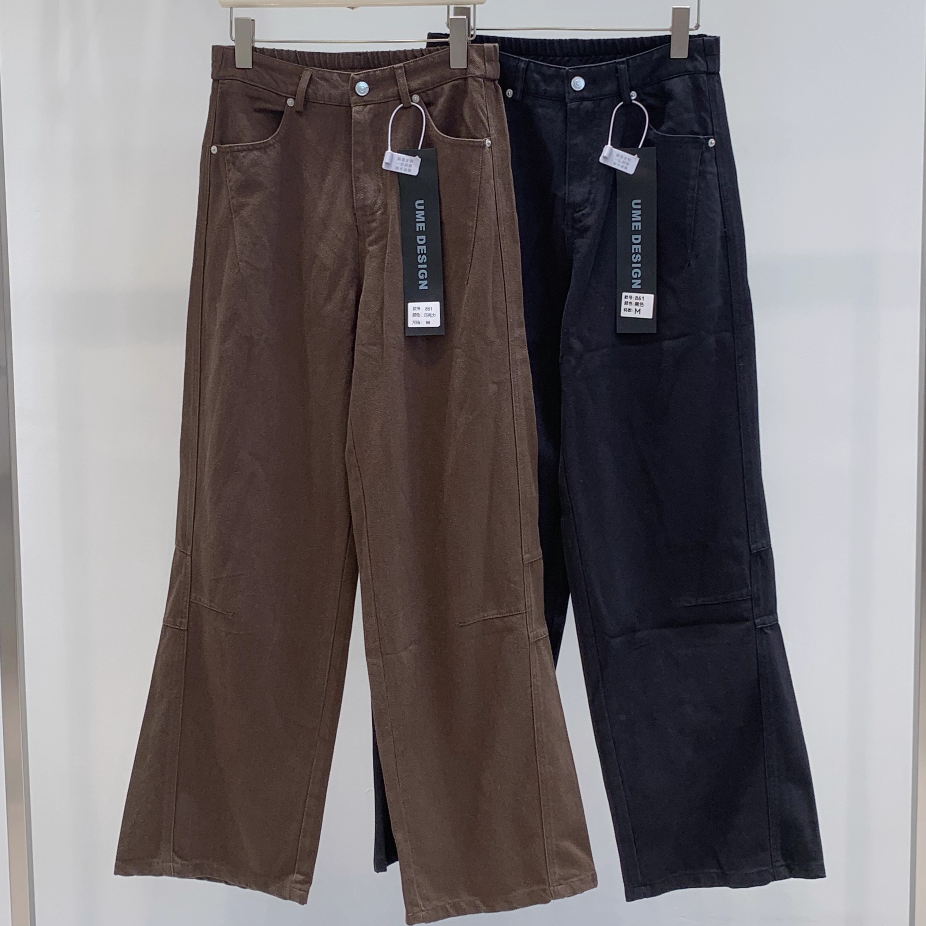 蘑糯糯时髦韩系棕色直筒长裤女