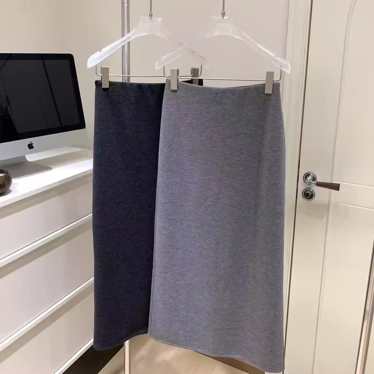 蘑糯糯深灰/浅灰半身长裙秋冬