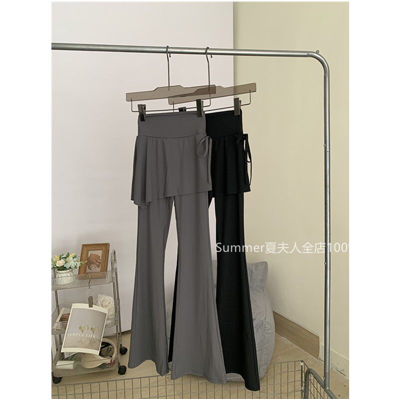 微喇叭瑜伽裤女2026假两件屁帘遮挡紧身裤高腰高弹提臀运动长裤