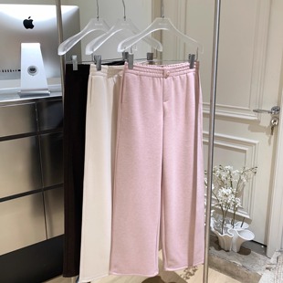 女 简约阔腿裤 蘑糯糯三色加厚秋冬保暖羊毛直筒一粒扣休闲卫裤 韩版