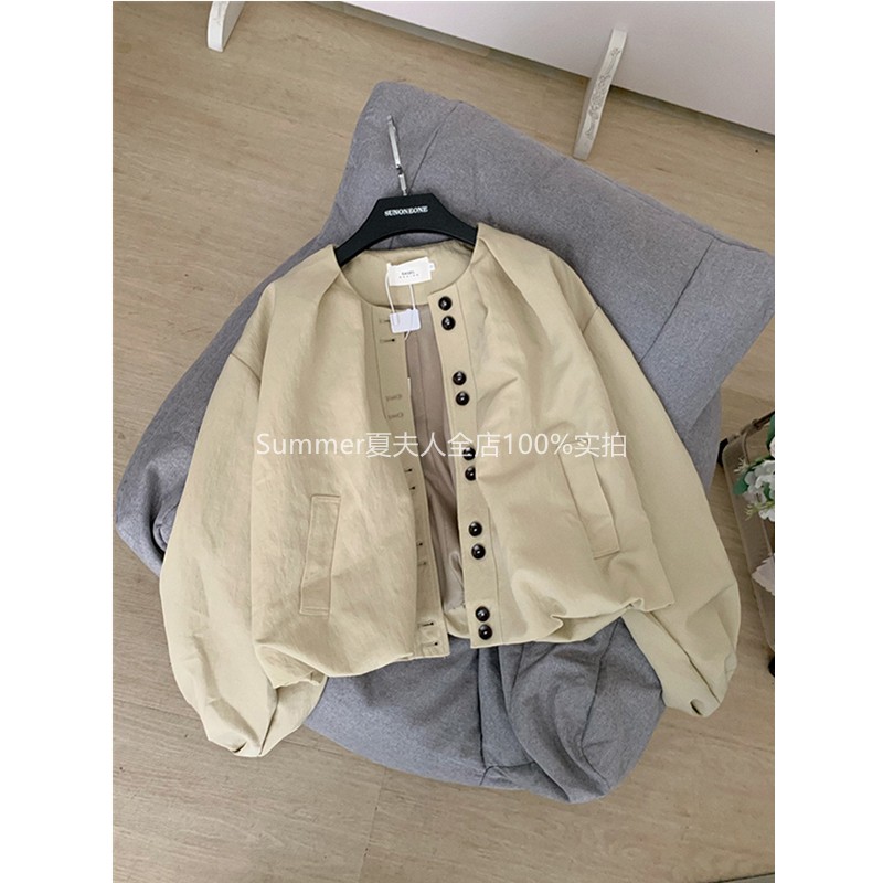 通勤百搭圆领夹克上衣女秋季