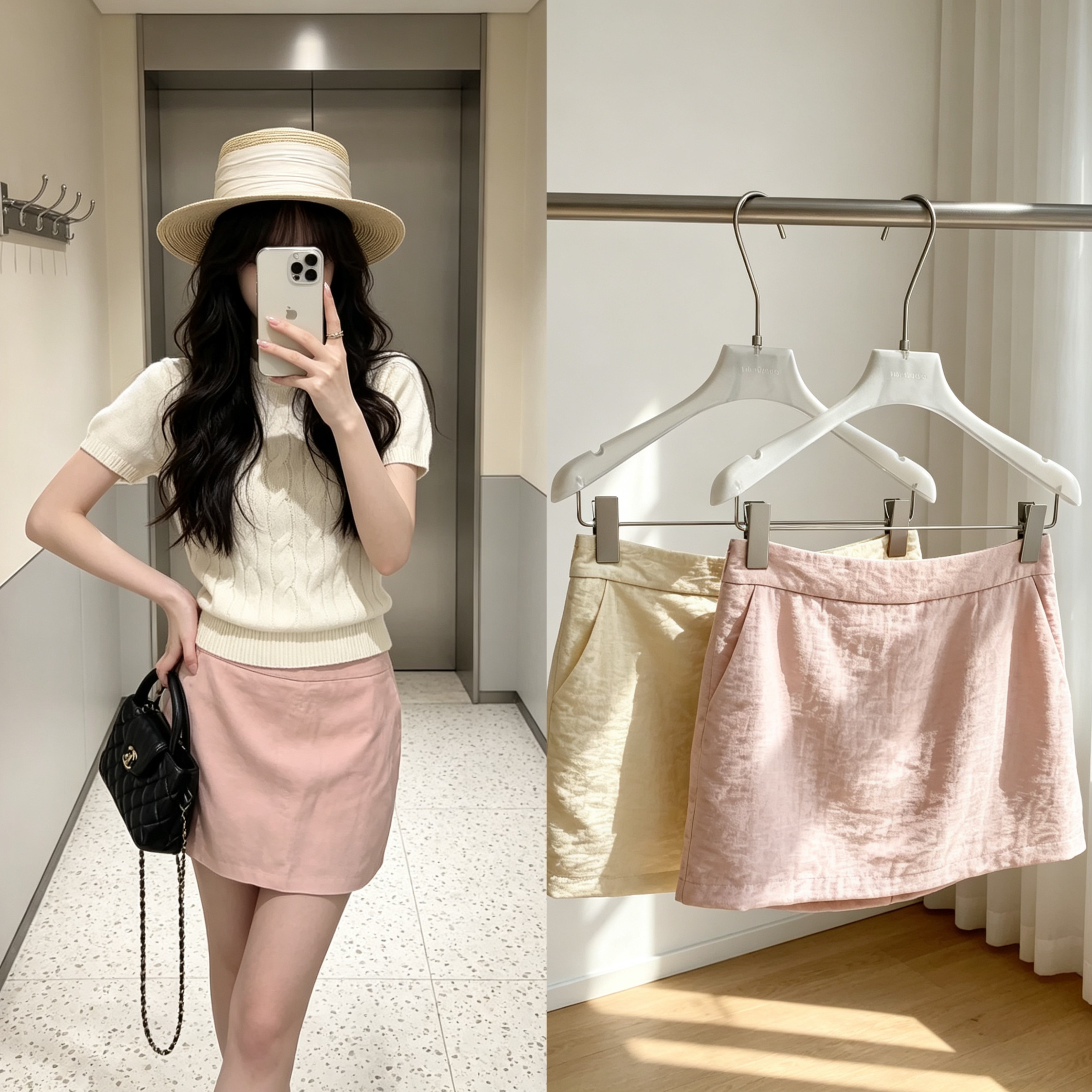 蘑糯黄色粉色褶皱肌理感短裙女夏天百搭甜美小个子a字半身裤裙