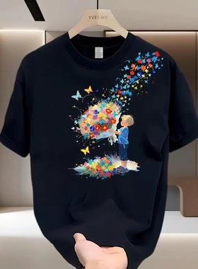 美式痞帅重磅纯棉短袖T恤青年男女款夏季ins潮牌男士圆领百搭上衣