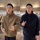 秋冬新款 潮流加绒保暖抓绒衣户外休闲连帽夹克 双面摇粒绒外套男士