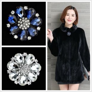裘皮羊绒大衣奢华水钻钻扣水晶领扣百搭装 扣子 饰纽扣女貂皮皮草袖