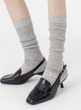 白色堆堆袜套女纯棉夏天薄芭蕾风miu系踩脚小腿袜腿套显瘦长筒袜