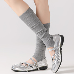 竹纤维纯色踩脚小腿袜子女春夏薄miu系甜酷灰色显瘦中筒堆堆腿套