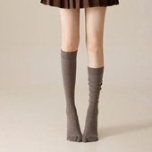 羊毛分趾小腿袜秋冬季 加绒加厚保暖二指长筒袜纯色竖条二趾堆堆袜