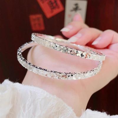 碎冰冰银手镯女纯银999实心足银年轻款碎银送女友情人节生日礼物