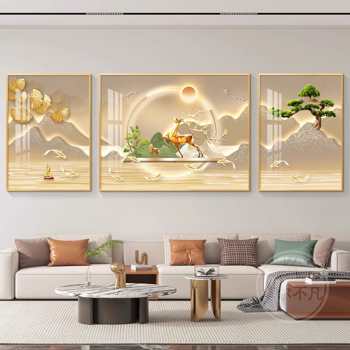 轻奢客厅装饰画沙发背景墙挂画壁画简约现代高级感山水画大气墙画图片
