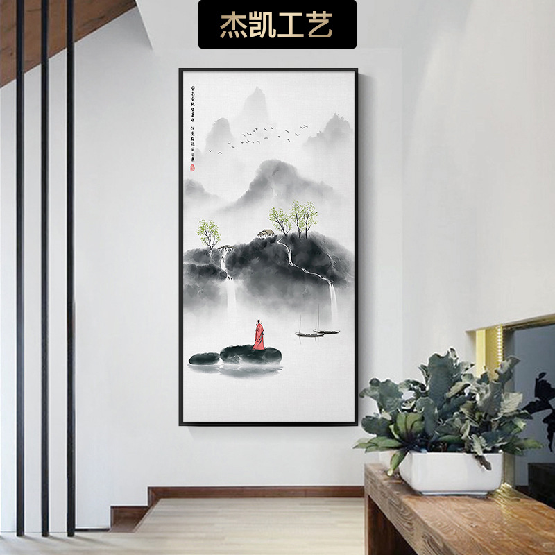 新中式风玄关客厅装饰画办公室挂画风景壁画书房茶室禅意水墨画图片