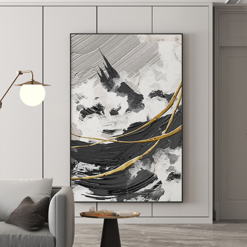 立体感壁画抽象客厅餐厅装饰画酒店配画黑白灰入户玄关走廊  挂画图片