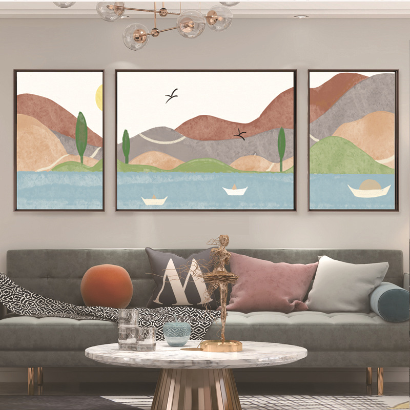 莫兰迪抽象色块壁画背有靠山装饰画侘寂风沙发背景墙挂画晶瓷画图片