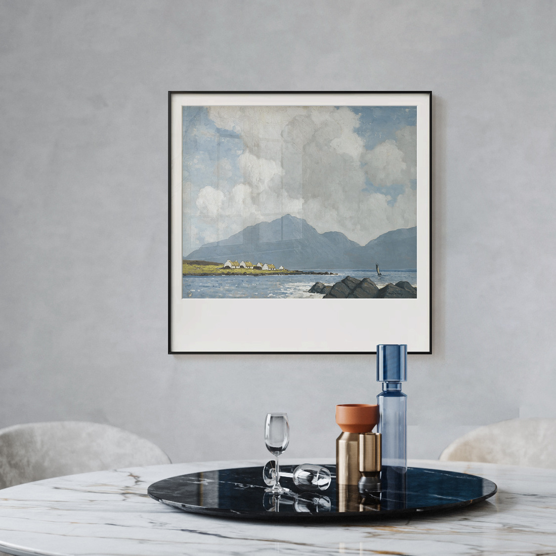 北欧艺术家山水风景艺术感卧室装饰画现代简约餐厅走廊正方形挂画图片