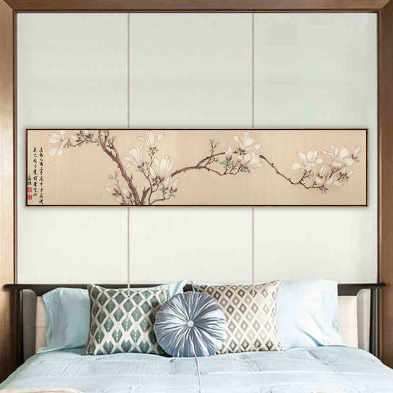 九兰图兰花挂画新中式卧室床头装饰画客厅花卉名画横版背景墙壁画图片