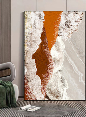 橙色油画客厅落地挂画沙发背景墙装饰画现代简约抽象肌理玄关壁画