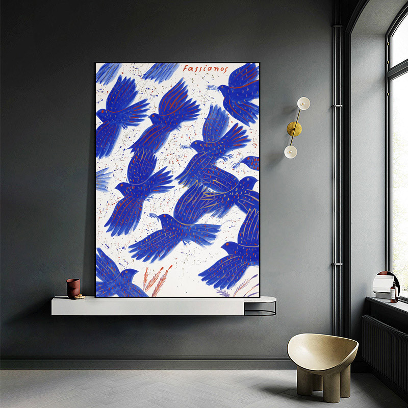 蓝色和平鸽 现代简约客厅装饰画 动物插画沙发落地画玄关挂画图片