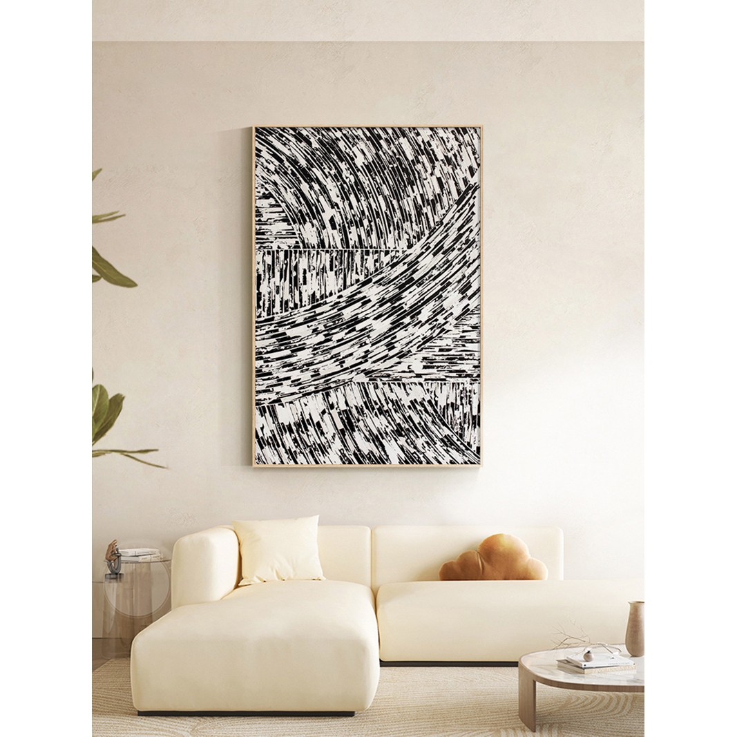 现代抽象黑白线条几何艺术高级感小众房间客厅楼梯艺术装饰画壁画图片