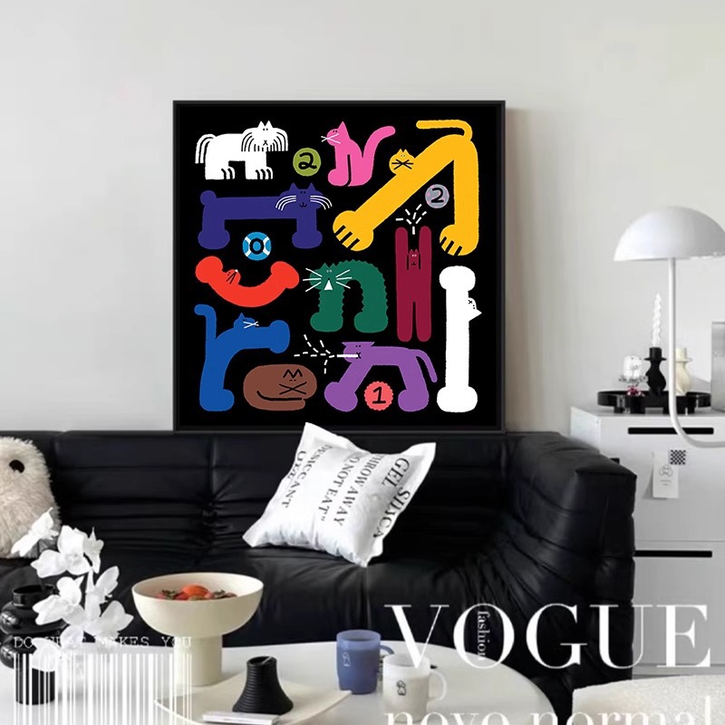 波普风趣味猫咪装饰画创意狗狗可爱动物挂画儿童房床头书桌摆画图片