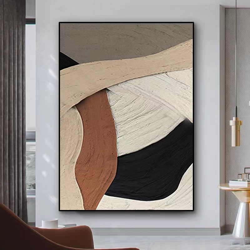 纯手绘抽象色块装饰画现代玄关立体肌理高级感油画大尺寸落地挂画图片