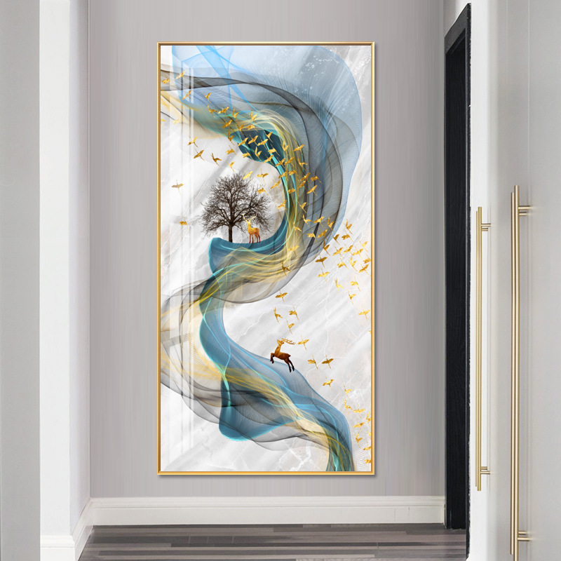 玄关装饰画现代简约走廊过道北欧轻奢晶瓷墙壁画玄幻客厅入户挂画图片