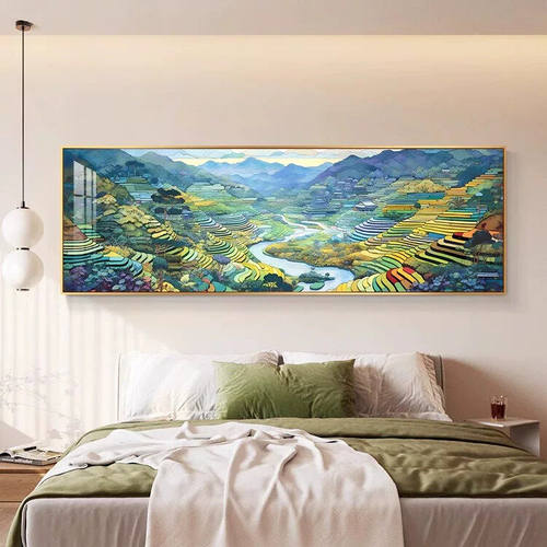 梯田自然风景卧室装饰画现代简约稻田茶园抽象床头画客厅横版挂画