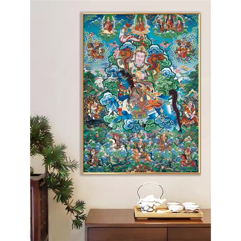 中古风装饰画莲花生大士佛像藏唐卡禅室莲师八变客厅玄关寺庙壁画