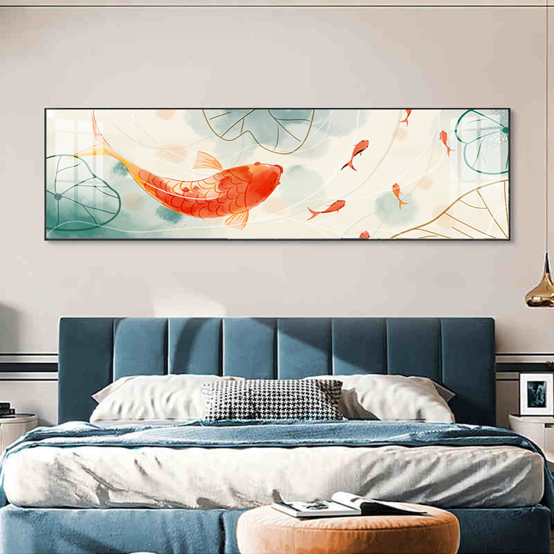 床头晶瓷画 新中式抽象麋鹿山水石头挂画 卧室客厅立体晶瓷装饰画图片