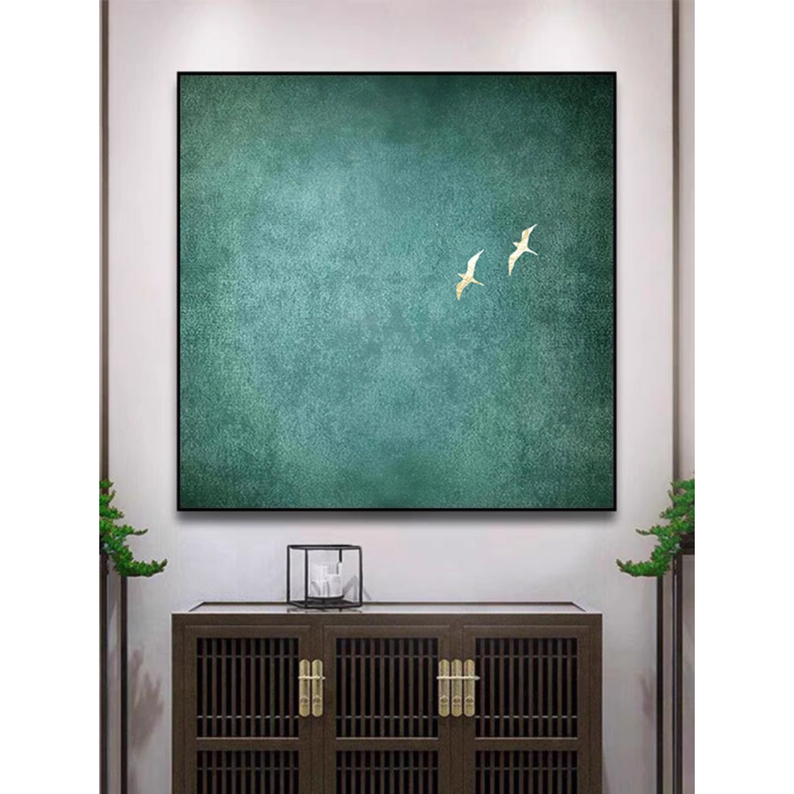 新中式禅意玄关装饰画极简抽象小鸟茶室客厅壁画轻奢餐厅方形挂画图片