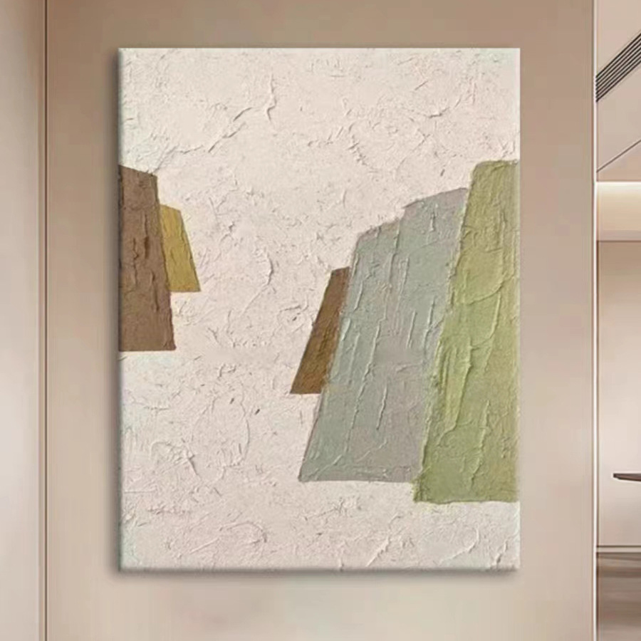 纯手绘肌理抽象装饰画现代简约客厅玄关挂画绿色调落地画立体油画图片