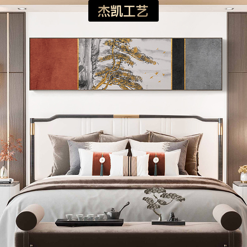 轻奢新中式主卧室客厅装饰画床头墙画横幅酒店民宿中国风红色挂画图片