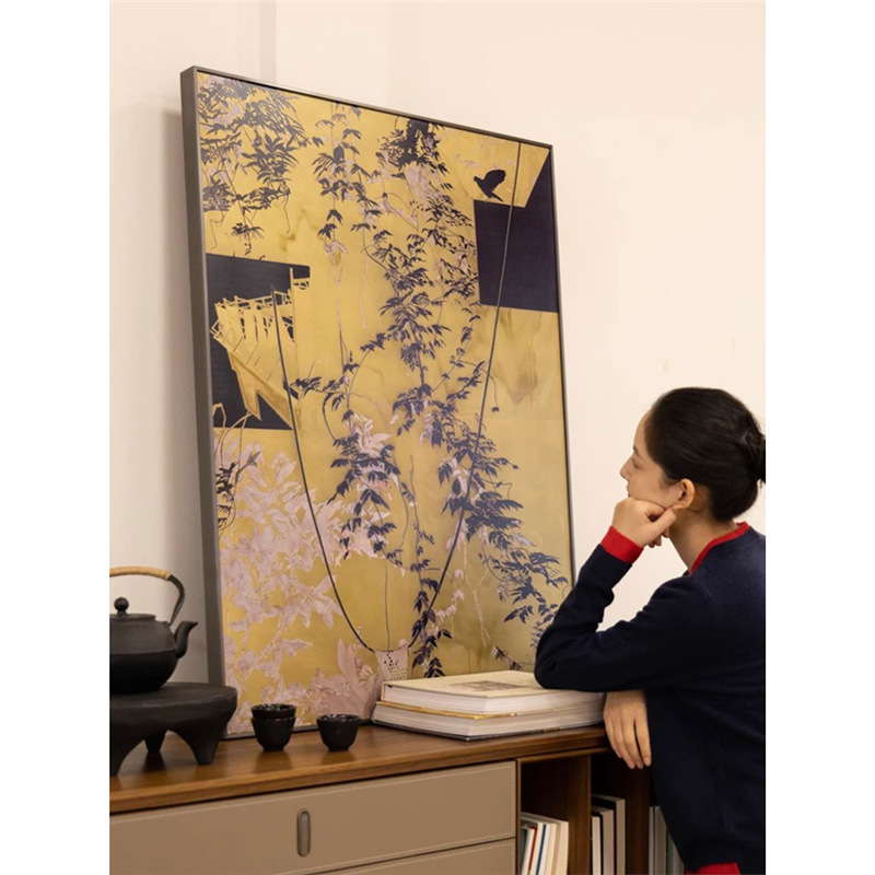 《春光如金》中古风客厅装饰画山水风物玄关入户挂画禅意书房壁画图片