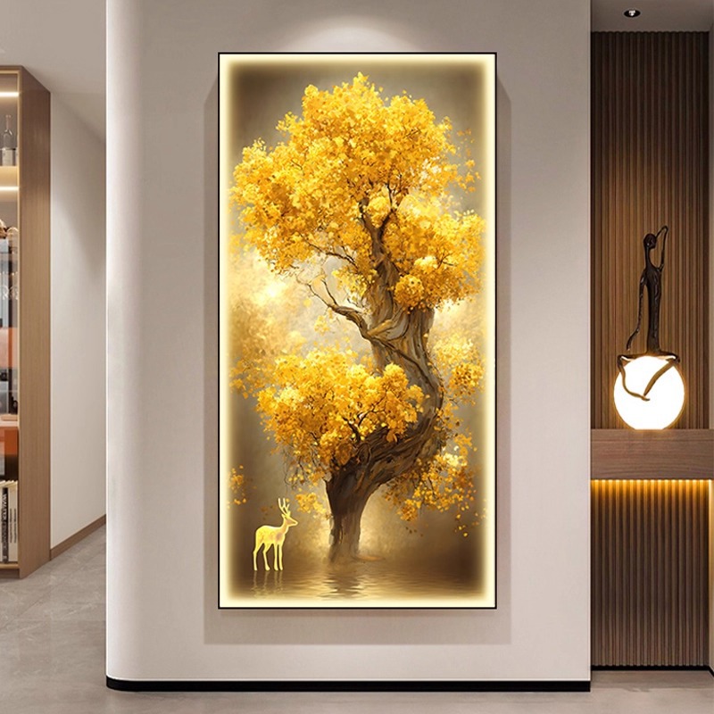 现代简约新壁画发财树入门玄关装饰画高端走廊过道大气好寓意挂画图片