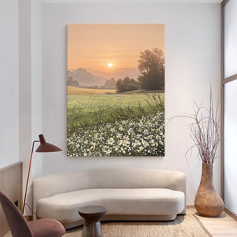 《日照金山》手绘油画现代简约客厅装饰画入户玄关挂画立体肌理画图片