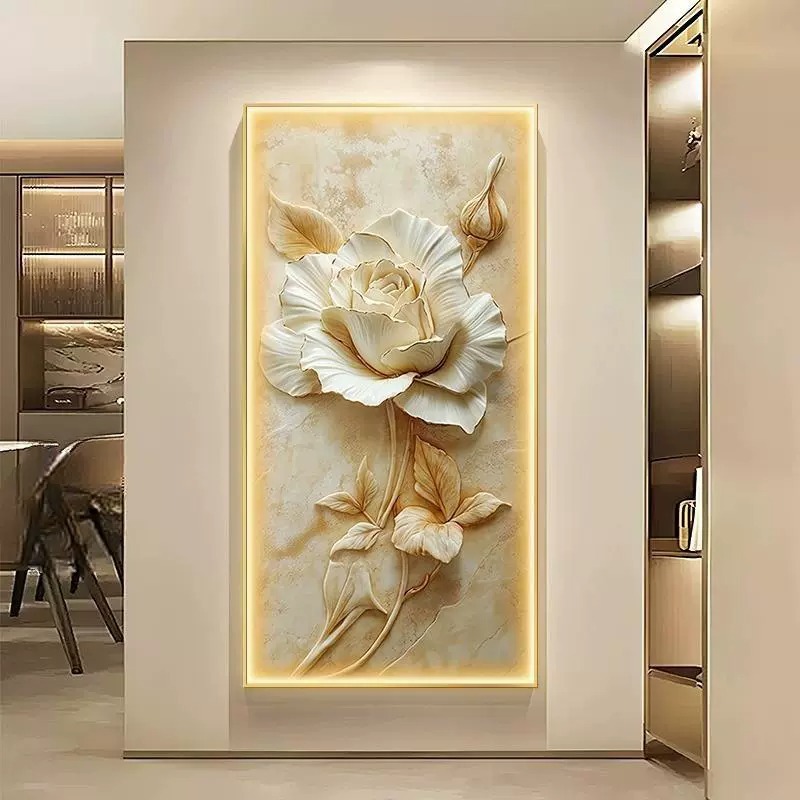 牡丹花入户正对门玄关装饰画立体感走廊尽头挂画2025新款壁画高端图片