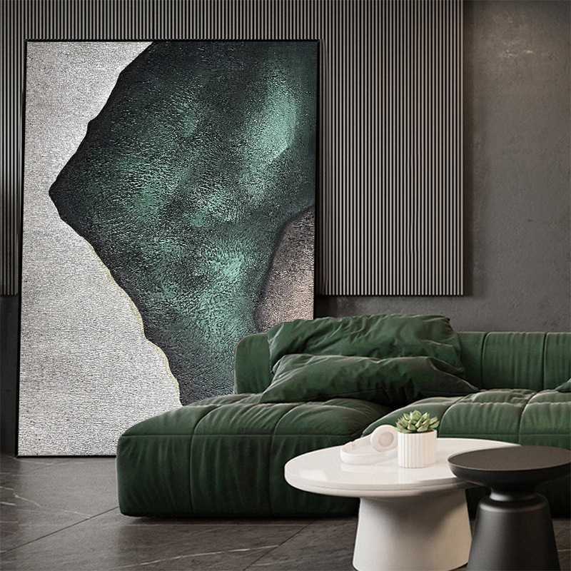 工厂热销纯手绘装饰画 松石绿轻奢油画卧室客厅玄关挂画高级感图片