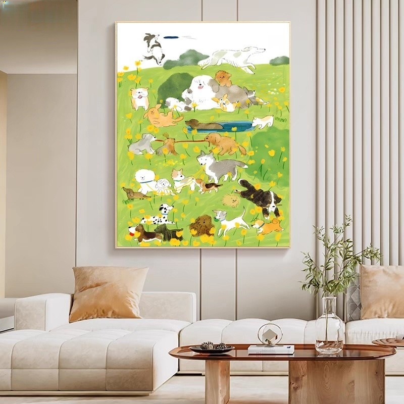 现代简约客厅装饰画可爱动物治愈系玄关壁画沙发卧室挂画小众油画图片