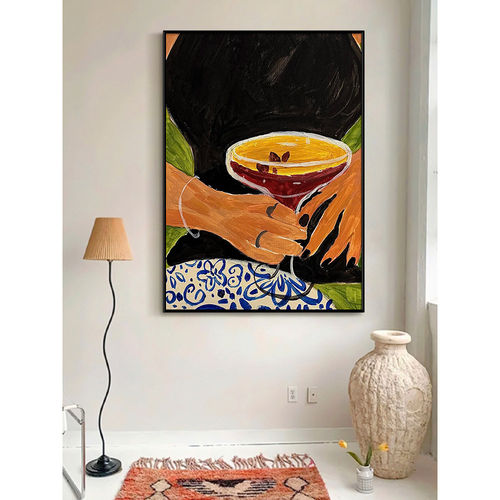 《cheers》法式复古客厅装饰画玄关人物中古手绘油画餐厅个性挂画