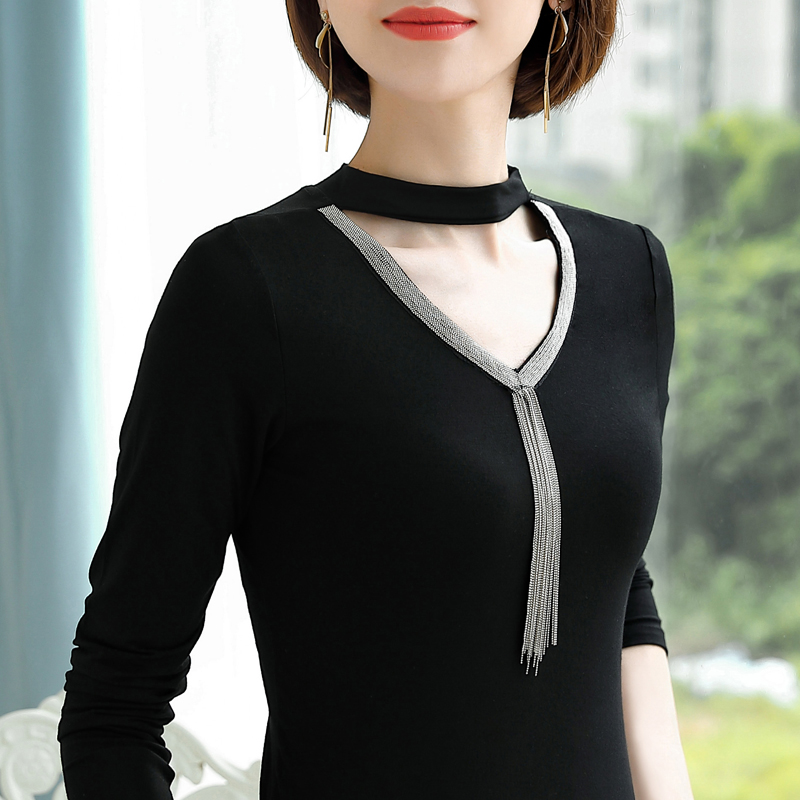 长袖V领打底薄款莫代尔女