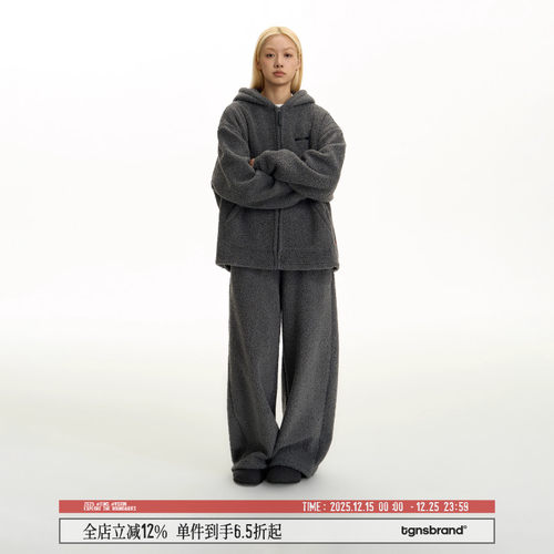 TGNS仿羊羔毛连帽慵懒风开衫外套