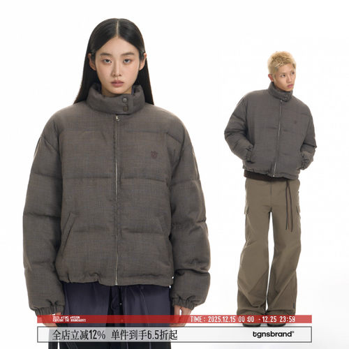 TGNS千鸟格哈灵顿棉服保暖外套