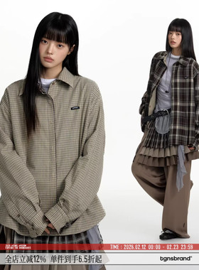 【双面穿】TGNS格子衬衫女设计感长袖格纹衬衣男美式复古宽松外套