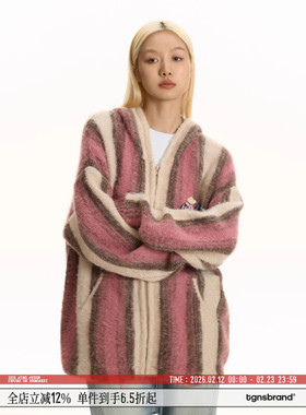 汪苏泷同款TGNS潮牌仿马海毛条纹情侣毛衣外套男春季复古针织开衫